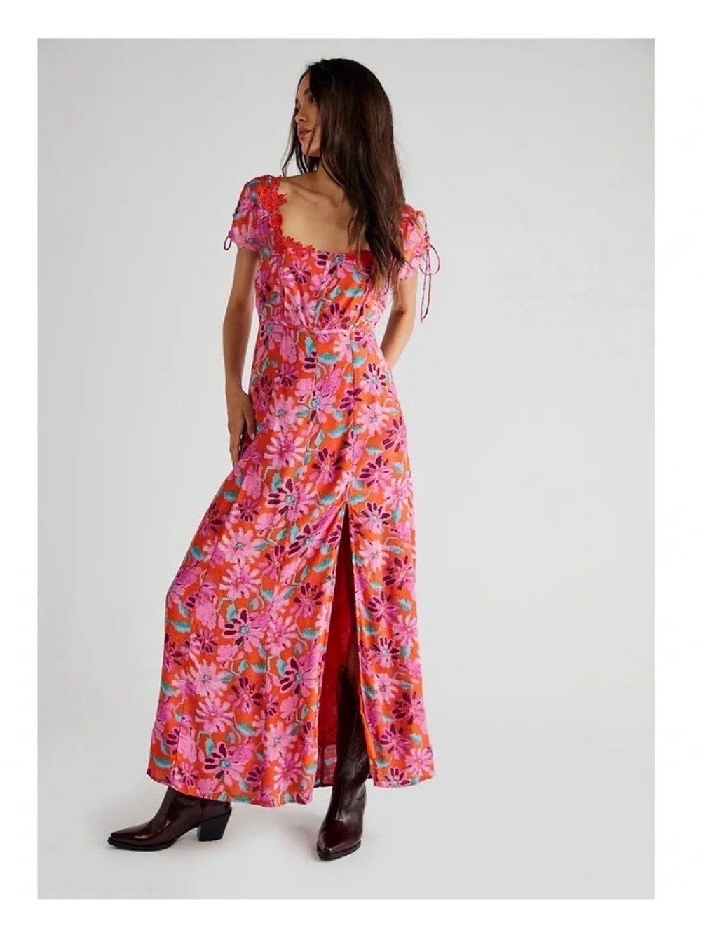Free People Pink Floral Scoop-Neck Maxi Dress